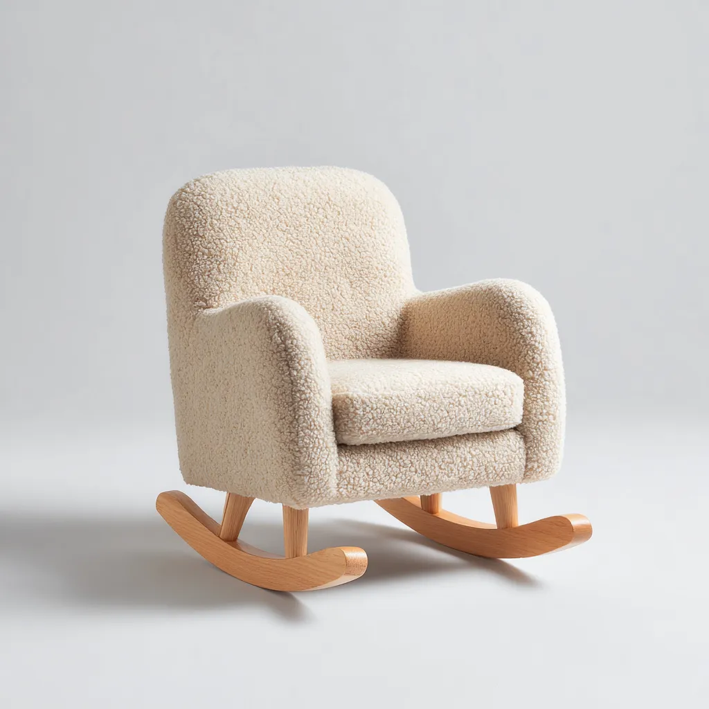 Fauteuil à bascule - tissu bouclé et bois - 80x85x90 cm - blanc cassé-bois clair - style scandinave-Dwellingena