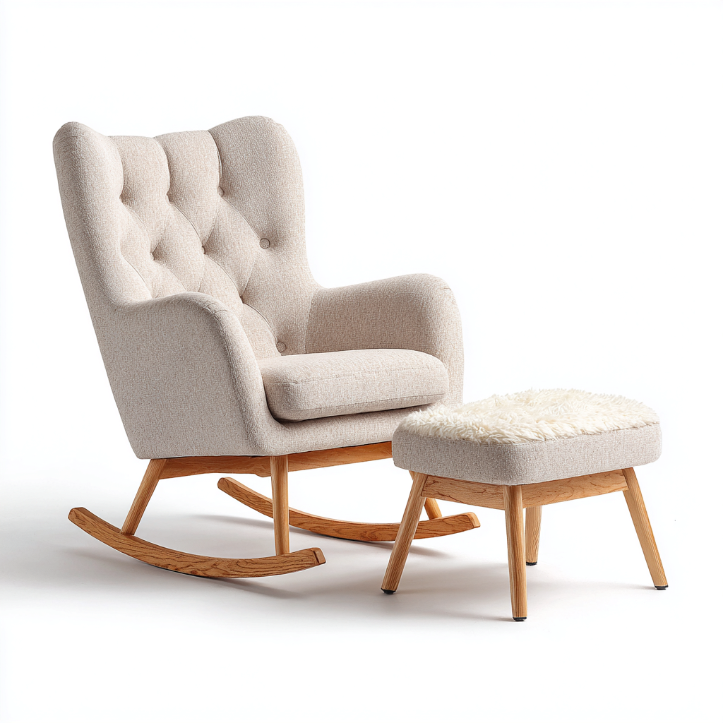 Fauteuil à bascule en tissu et bois 85x90x100 cm - beige-naturel - design scandinave-Dwellingena