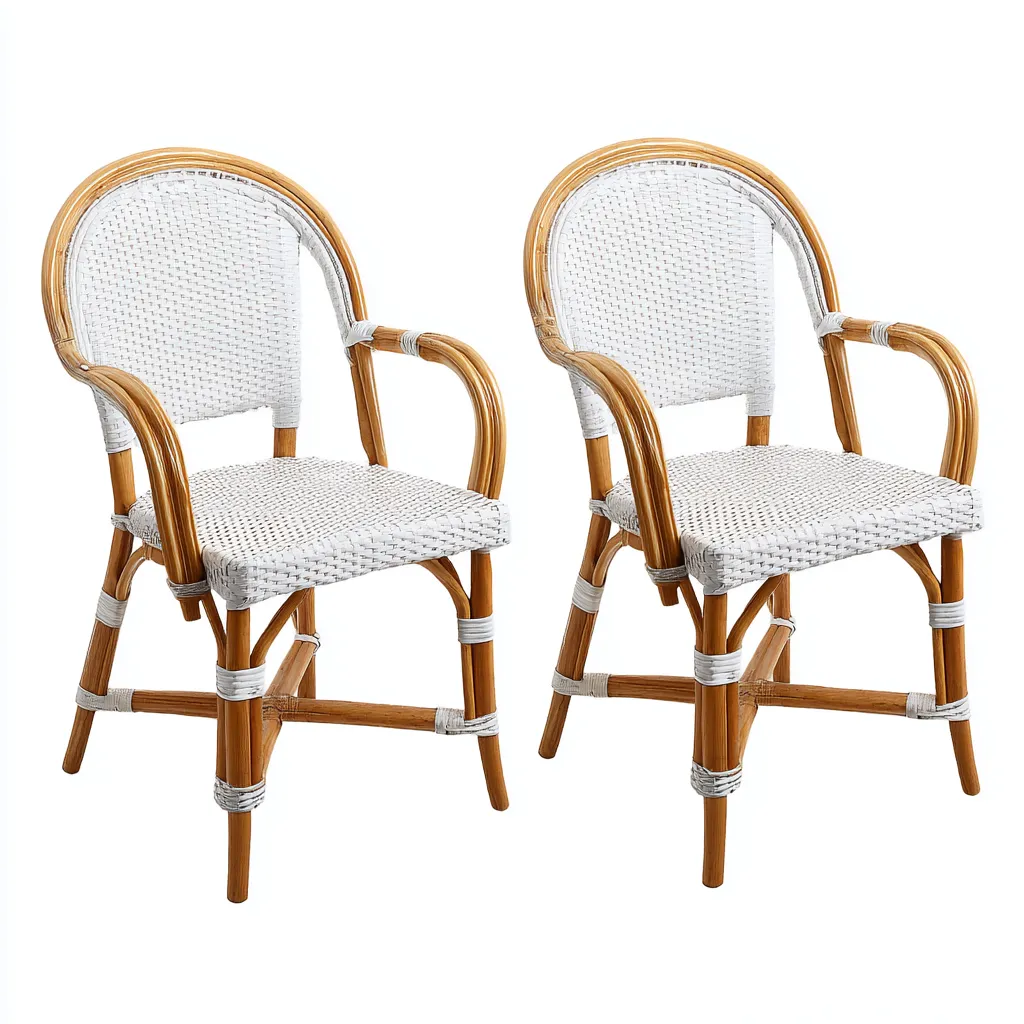 Chaise de jardin 55x60x88 cm - structure en rotin synthétique blanc et cadre effet bambou - ensemble de 2 - style bohème-Dwellingena