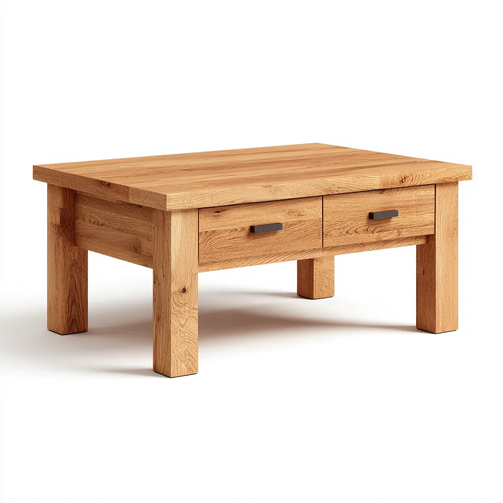 Table basse en chêne 110x60x45 cm - design naturel - 2 tiroirs - pratique et élégant-Dwellingena