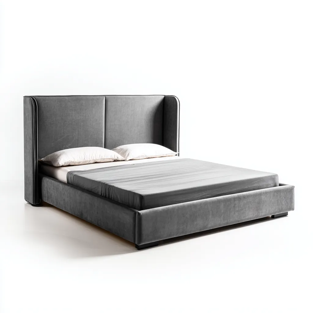 Lit double 160x200x100 cm - gris - design moderne avec tête de lit rembourrée-Dwellingena