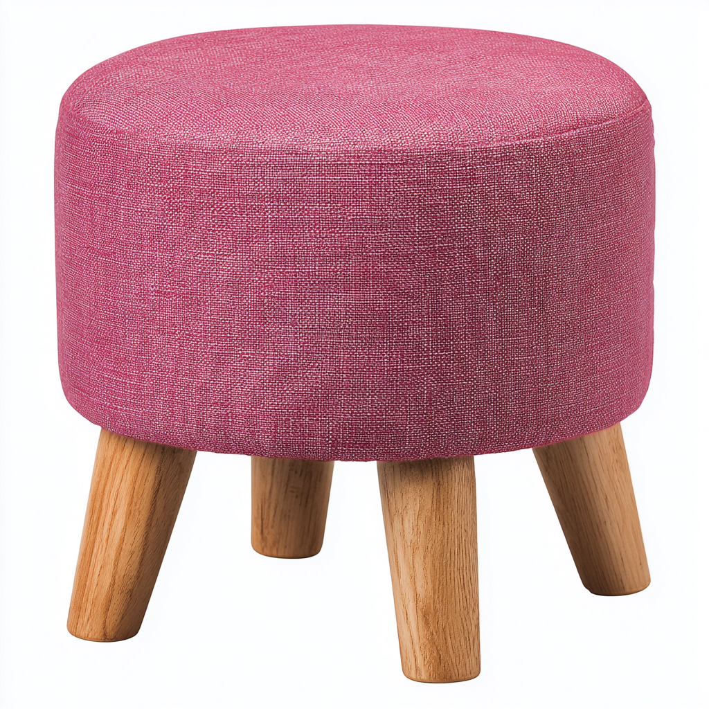 Pouf - Tissu en lin et pieds en bois - 32x32x40 cm - Rose fuchsia - Style moderne pour salon ou chambre-Dwellingena