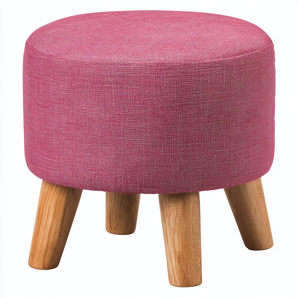 Pouf - Tissu en lin et pieds en bois - 32x32x40 cm - Rose fuchsia - Style moderne pour salon ou chambre-Dwellingena