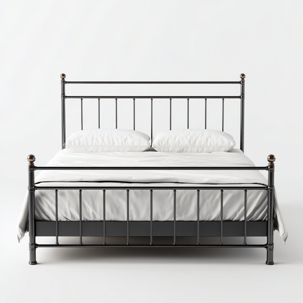 Lit double-métal-160x200x115 cm - noir - style industriel rétro pour chambre-Dwellingena