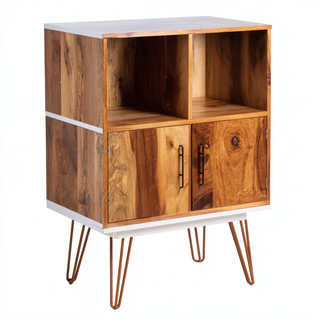 Bibliothèque bois et métal 70x35x100 cm - noyer-marron - style vintage-Dwellingena