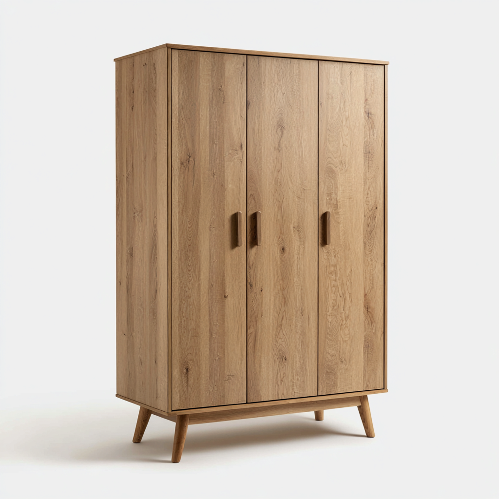 Armoire en bois 3 portes 180x60x200 cm - chêne clair - design scandinave-Dwellingena