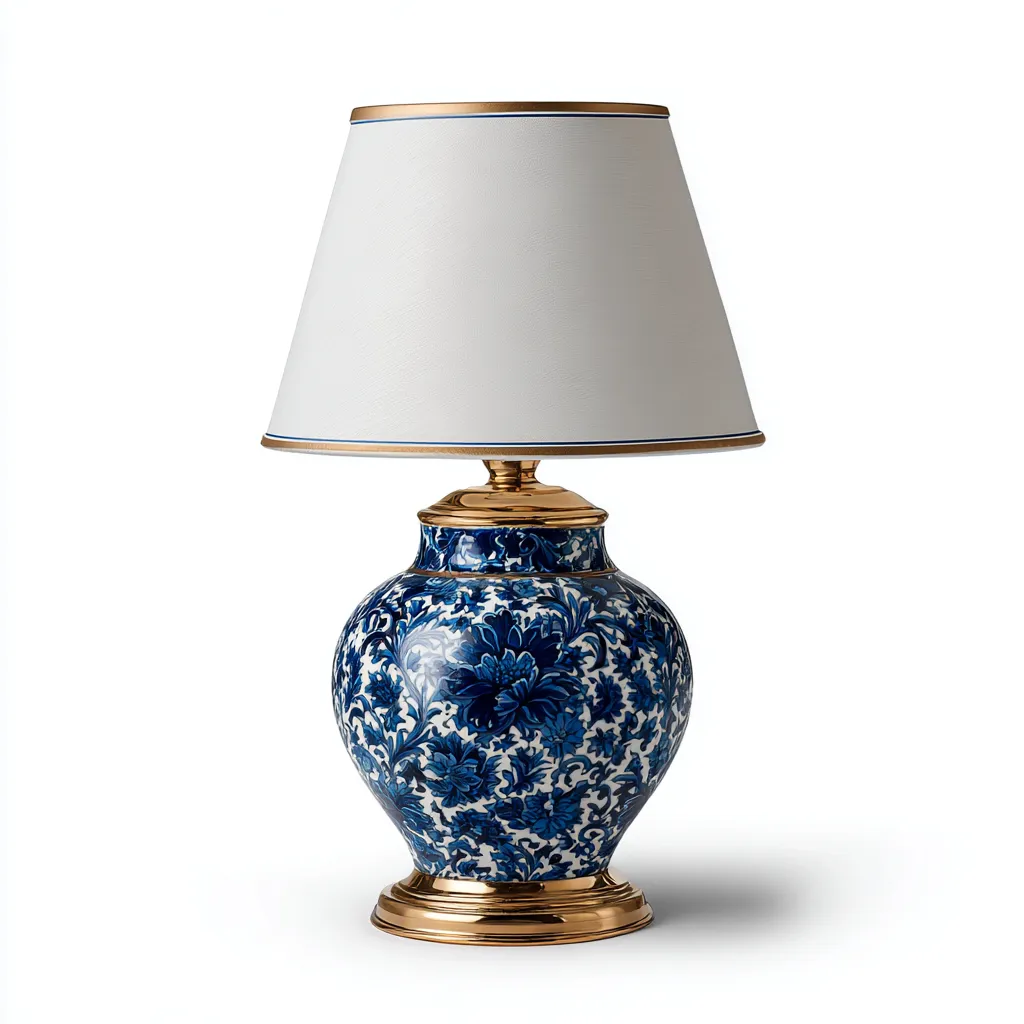 Lampe de table 27x27x50 cm - céramique bleue et blanche avec abat-jour blanc - style classique raffiné-Dwellingena