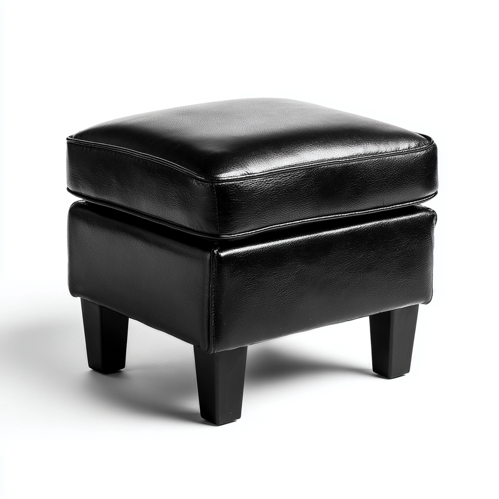 Pouf - cuir synthétique et bois - 40x40x45 cm - noir - style moderne-Dwellingena