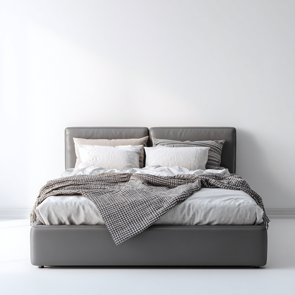Lit double - simili cuir 160x200x95 cm - gris foncé - design contemporain pour chambre-Dwellingena