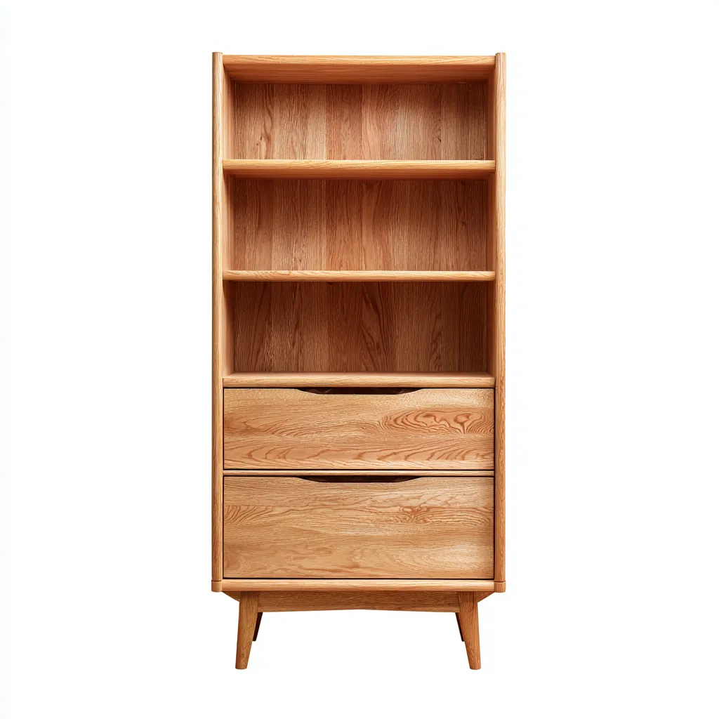 Bibliothèque en bois - Bois massif-2 tiroirs - 70x30x160 cm - Bois clair - Design moderne et élégant-Dwellingena