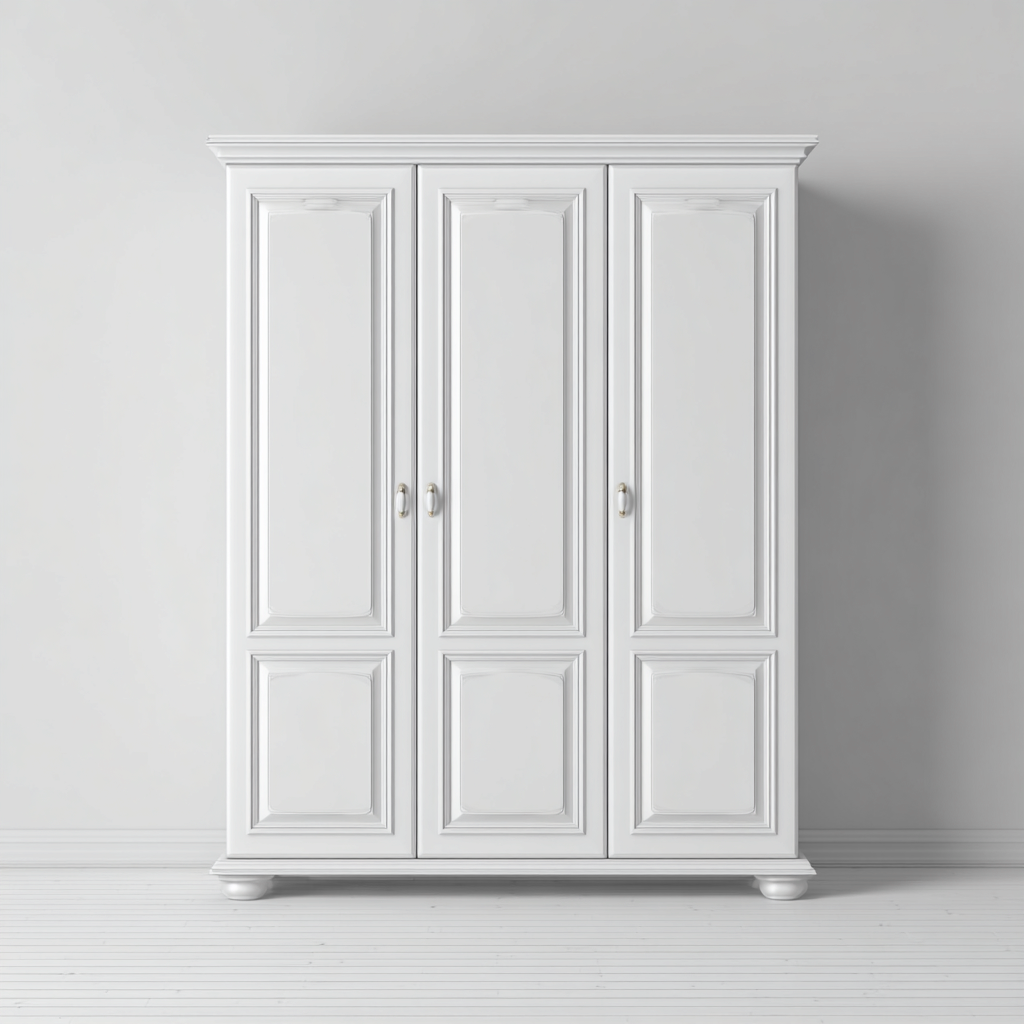 Armoire - bois MDF 150x55x200 cm - blanc - style classique à trois portes pour chambre-Dwellingena