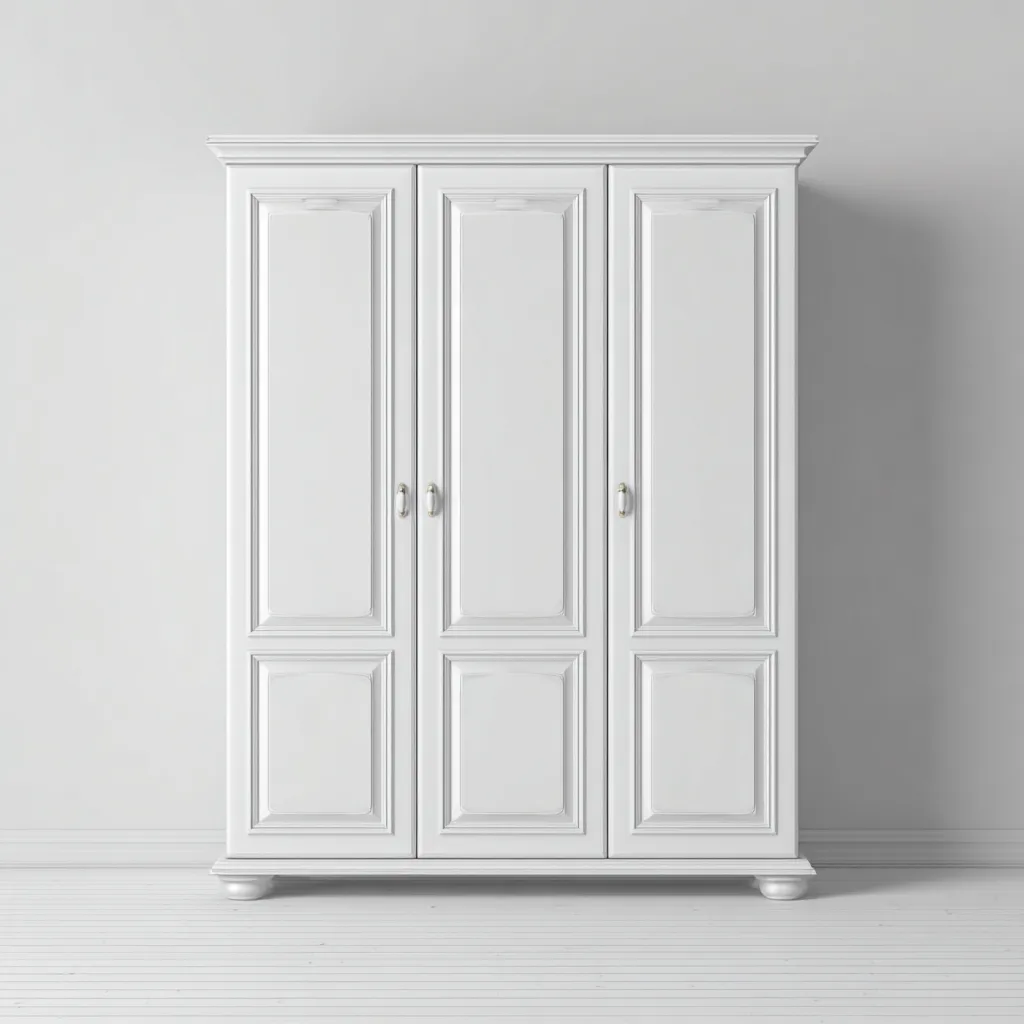 Armoire - bois MDF 150x55x200 cm - blanc - style classique à trois portes pour chambre-Dwellingena