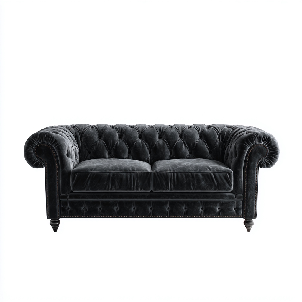 Canapé 2 places - cuir véritable - 160x90x80 cm - noir - style Chesterfield classique-Dwellingena
