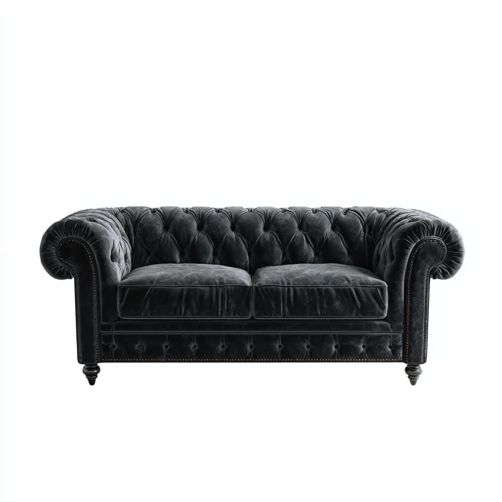 Canapé 2 places - cuir véritable - 160x90x80 cm - noir - style Chesterfield classique-Dwellingena