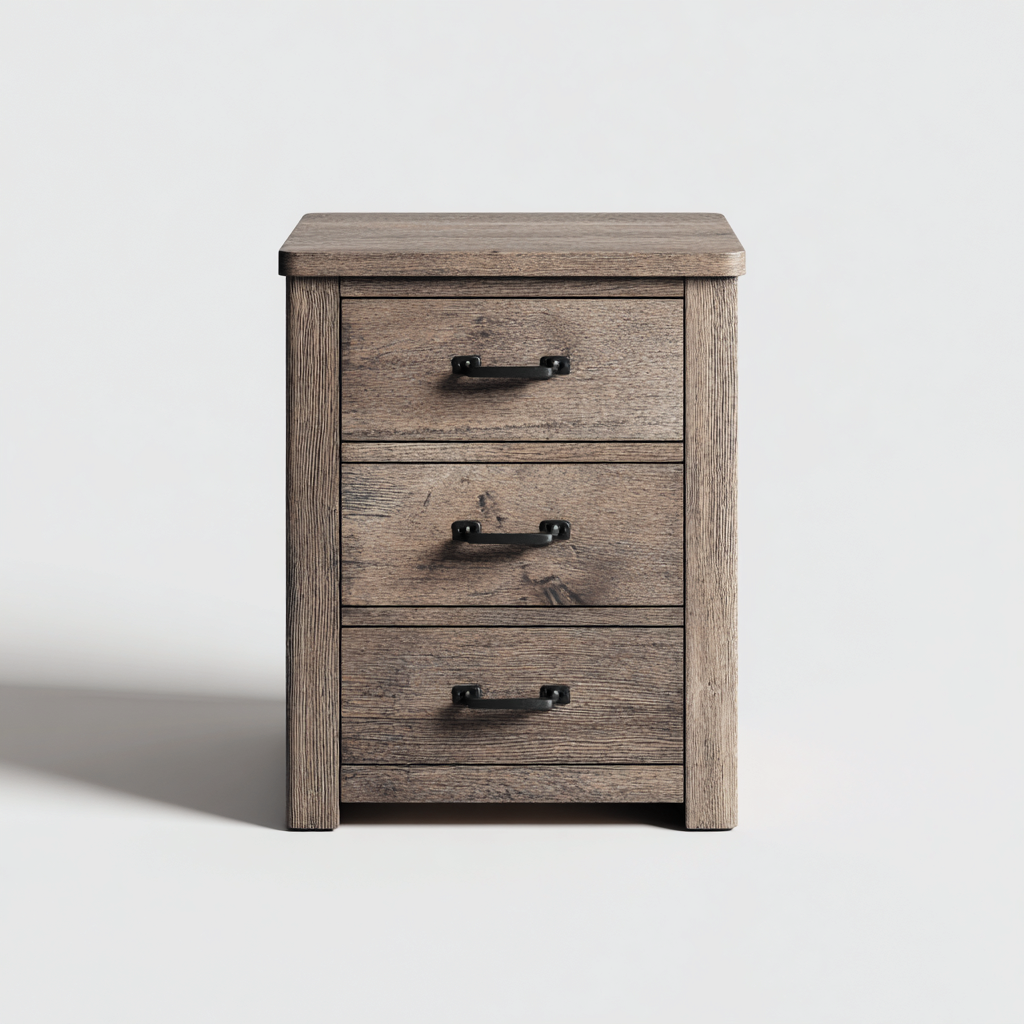 Armoire de bureau en bois rustique 42x55x70 cm - chêne vieilli - 3 tiroirs - style industriel vintage-Dwellingena