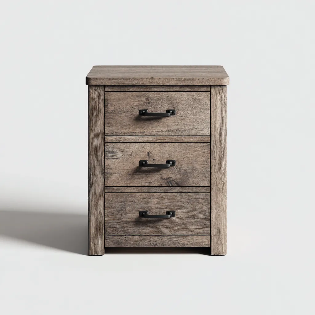 Armoire de bureau en bois rustique 42x55x70 cm - chêne vieilli - 3 tiroirs - style industriel vintage-Dwellingena