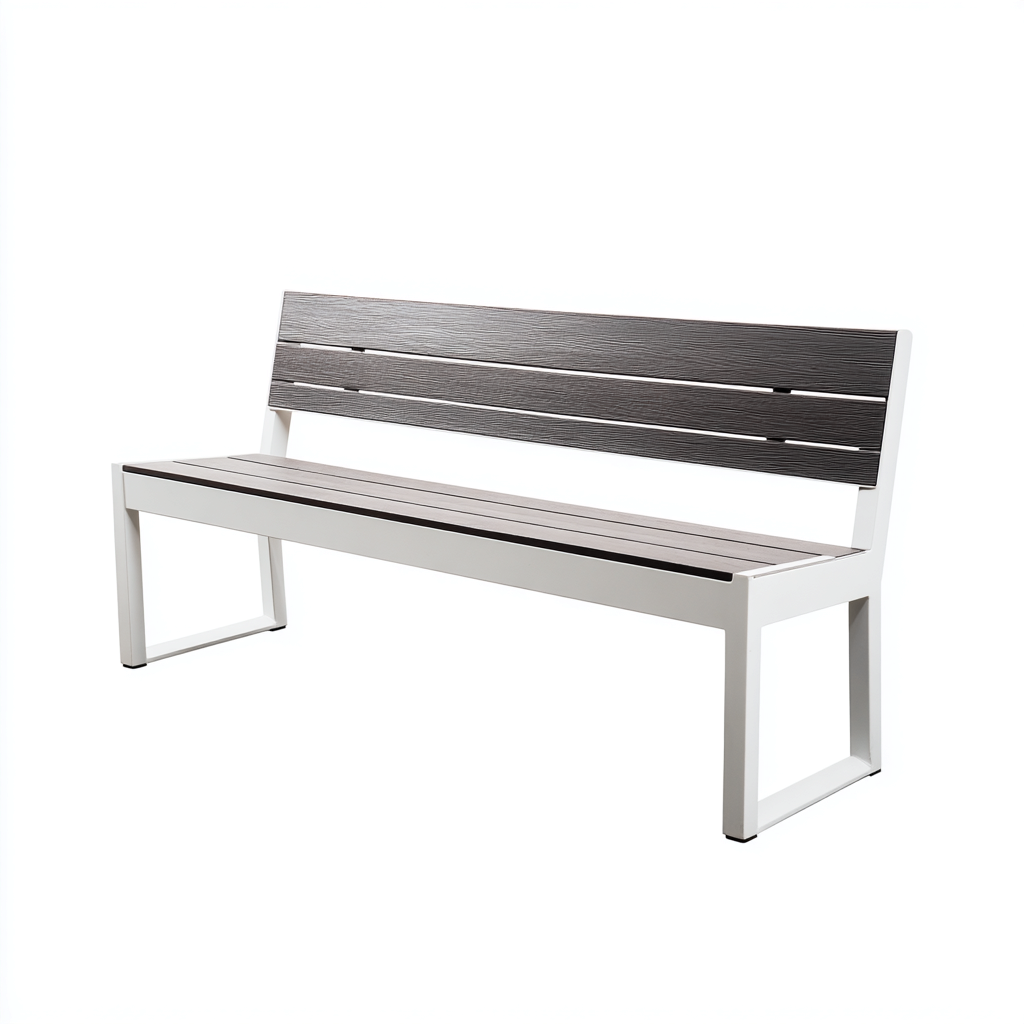 Banc de jardin 150x60x85 cm - aluminium blanc et lames en bois composite - style moderne-Dwellingena
