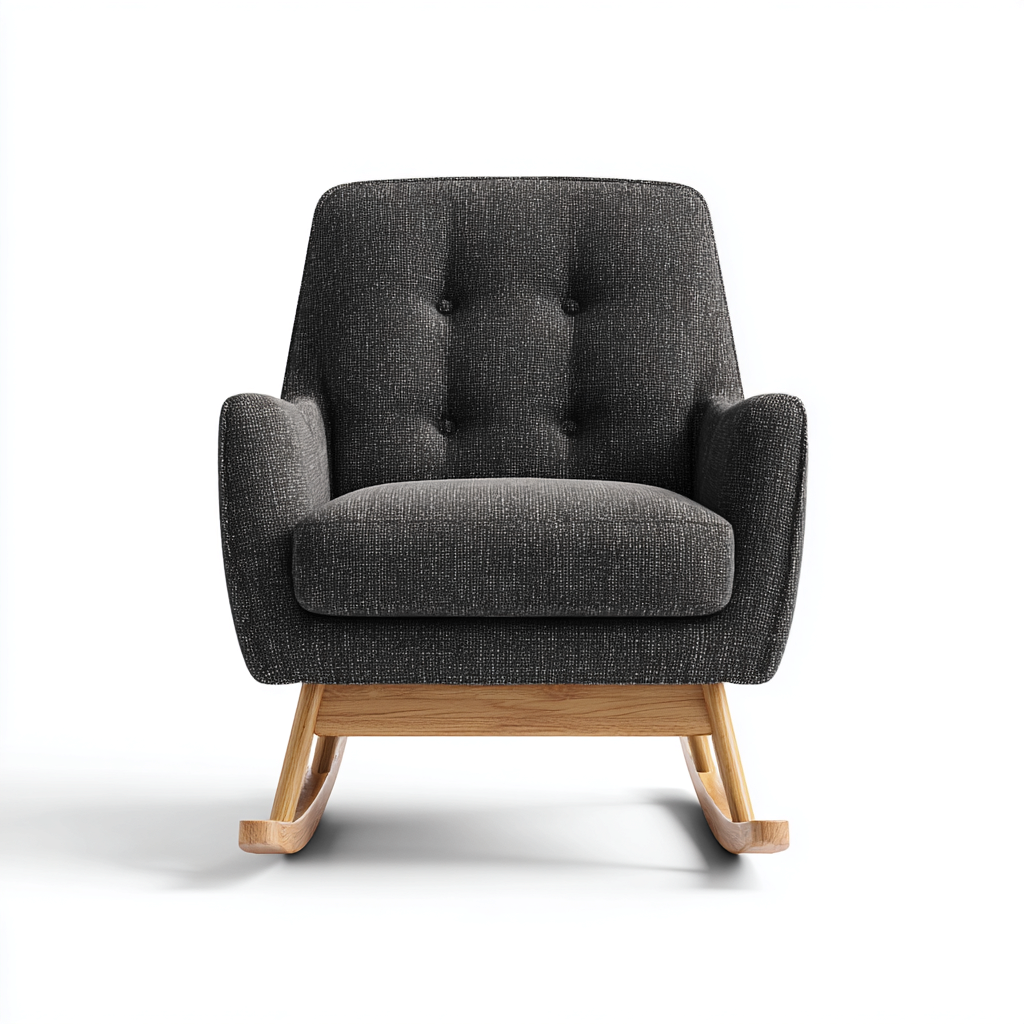Fauteuil à bascule - tissu et bois - 85x90x95 cm - gris foncé-bois naturel - style scandinave-Dwellingena