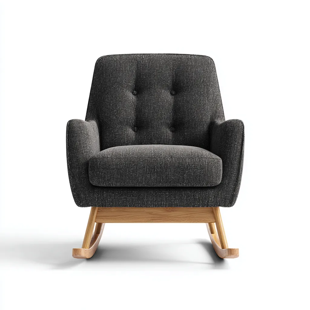 Fauteuil à bascule - tissu et bois - 85x90x95 cm - gris foncé-bois naturel - style scandinave-Dwellingena