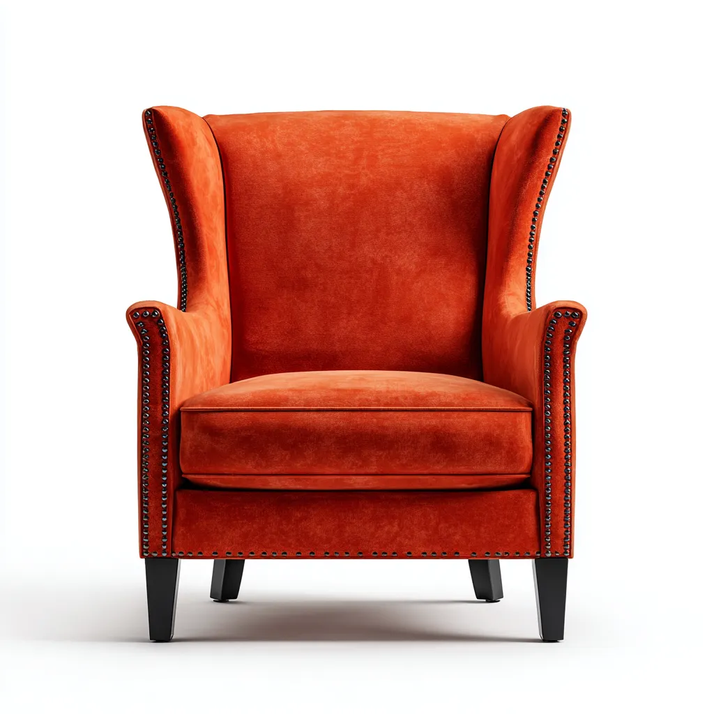 Fauteuil - velours et bois - 85x90x105 cm - orange brûlé - style classique-Dwellingena