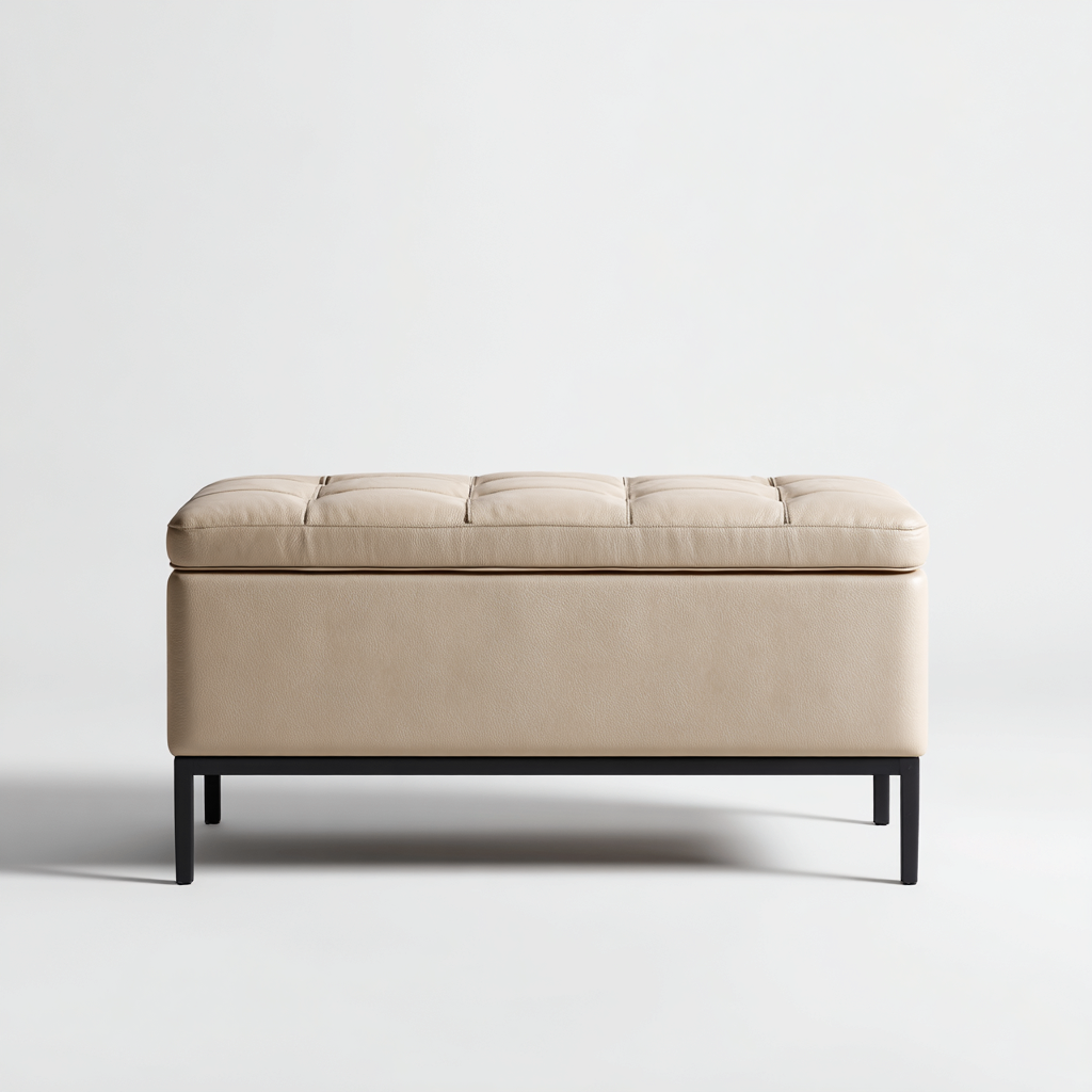 Banc de lit en cuir 120x40x45 cm - beige - design moderne avec pieds en métal-Dwellingena