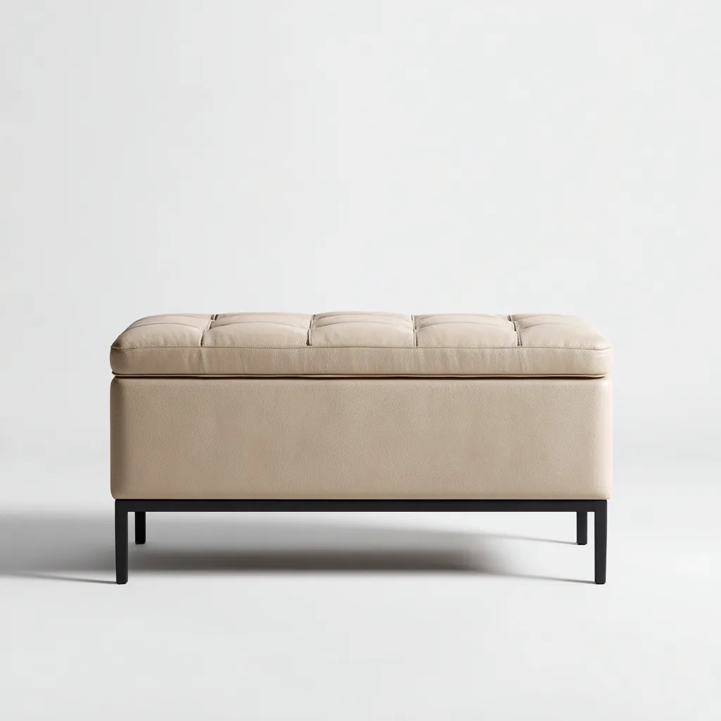 Banc de lit en cuir 120x40x45 cm - beige - design moderne avec pieds en métal-Dwellingena