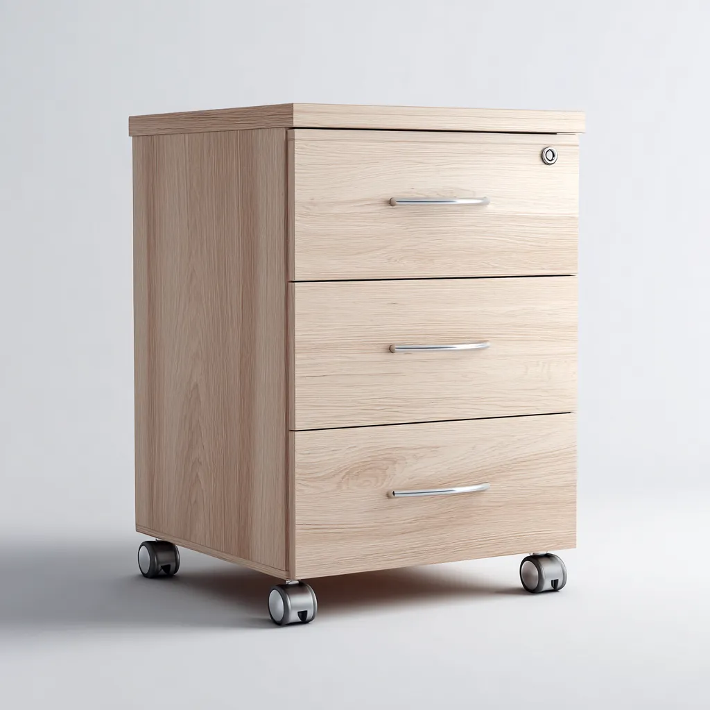 Armoire de bureau 40x50x65 cm - bois clair avec 3 tiroirs et roulettes - design fonctionnel moderne-Dwellingena