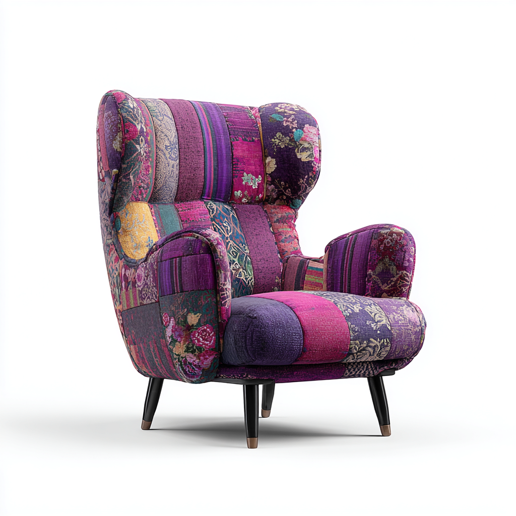 Fauteuil patchwork en tissu multicolore 85x80x100 cm - design vintage - pour salon-Dwellingena