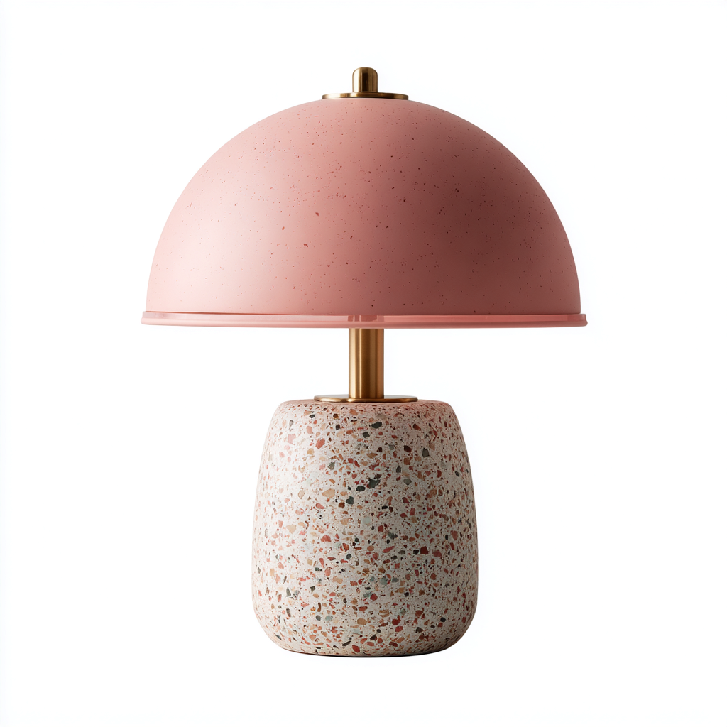 Lampe de table 22x22x38 cm - base en terrazzo et abat-jour rose - design scandinave moderne-Dwellingena
