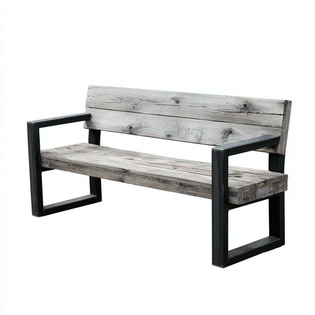Banc de jardin-bois vieilli et structure métal-150x60x85 cm - gris naturel-noir - style industriel pour extérieur-Dwellingena