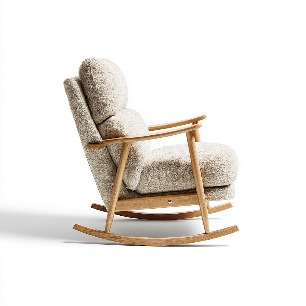 Fauteuil à bascule - tissu bouclé et bois - 85x90x95 cm - beige-bois naturel - style scandinave-Dwellingena