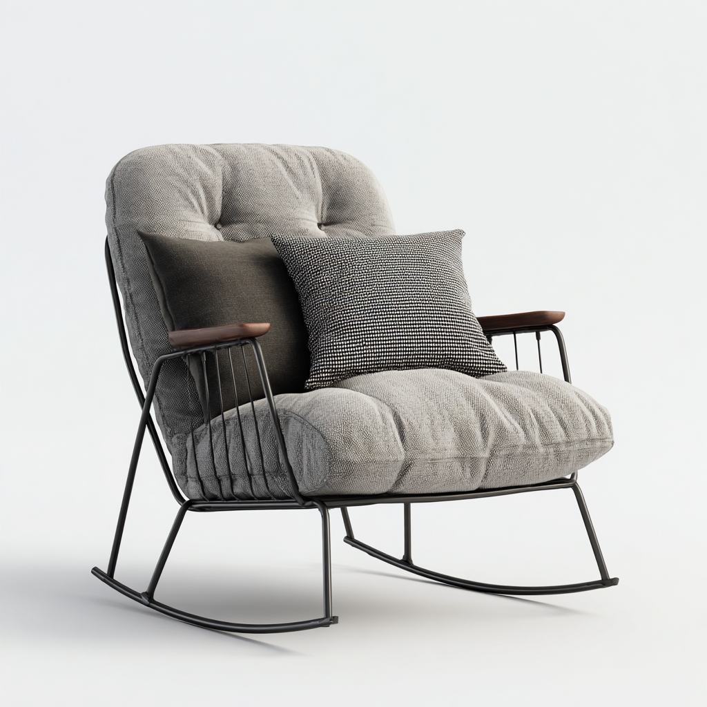 Fauteuil à bascule 95x80x90 cm - tissu doux gris-noir - structure en métal - design moderne confortable-Dwellingena