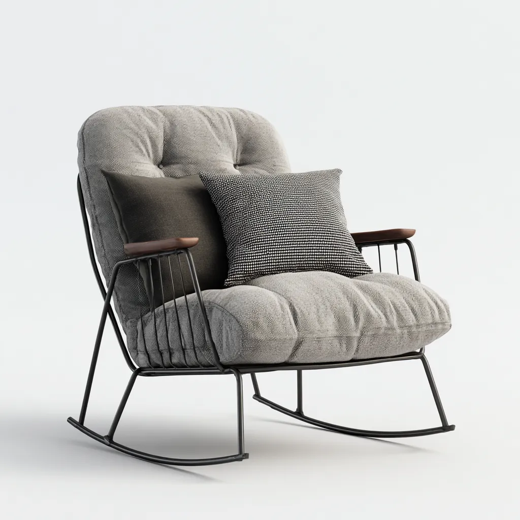 Fauteuil à bascule 95x80x90 cm - tissu doux gris-noir - structure en métal - design moderne confortable-Dwellingena