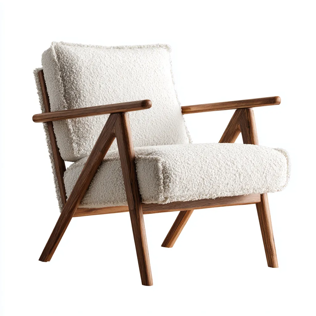 Fauteuil - Structure en bois massif et tissu bouclette - 82x78x85 cm - Blanc cassé - Style vintage pour salon-Dwellingena