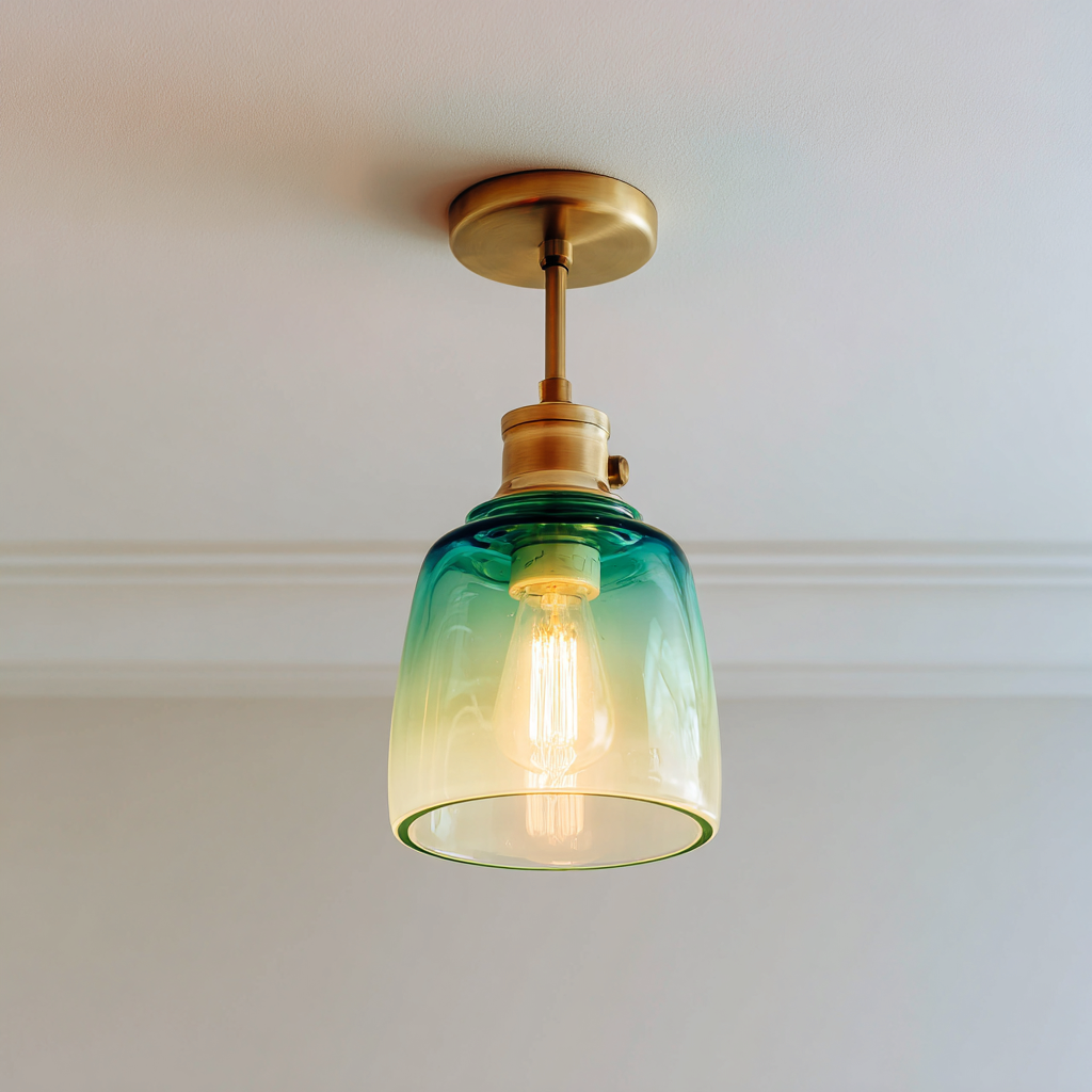 Applique murale en verre et métal 15x15x25 cm - vert dégradé-or - design moderne-Dwellingena