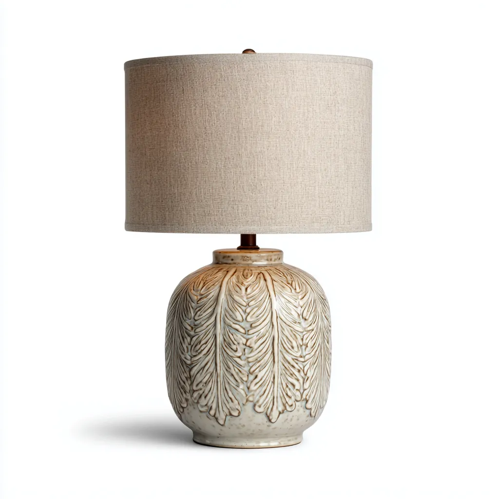 Lampe de table - céramique et tissu - 26x26x48 cm - beige - style bohème chic-Dwellingena