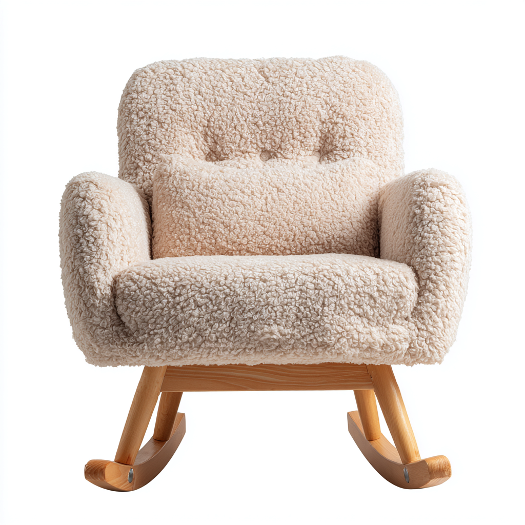 Fauteuil à bascule - tissu bouclé et bois - 85x90x95 cm - beige-bois clair - style nordique-Dwellingena
