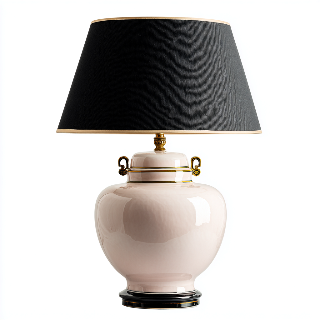 Lampe de table en porcelaine - Porcelaine rose-Noir-Laiton - 30x30x50 cm - Rose-Noir-Doré - Design classique-Dwellingena