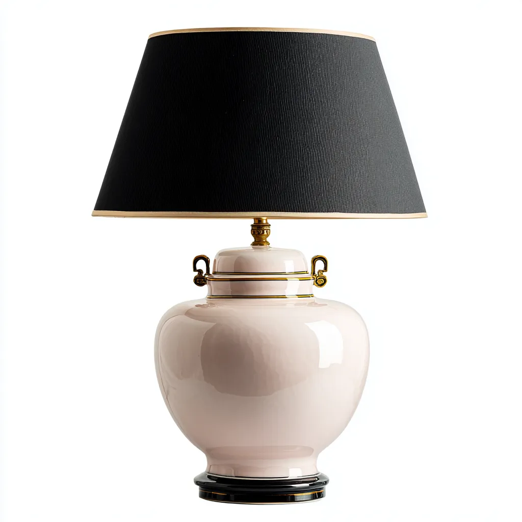 Lampe de table en porcelaine - Porcelaine rose-Noir-Laiton - 30x30x50 cm - Rose-Noir-Doré - Design classique-Dwellingena