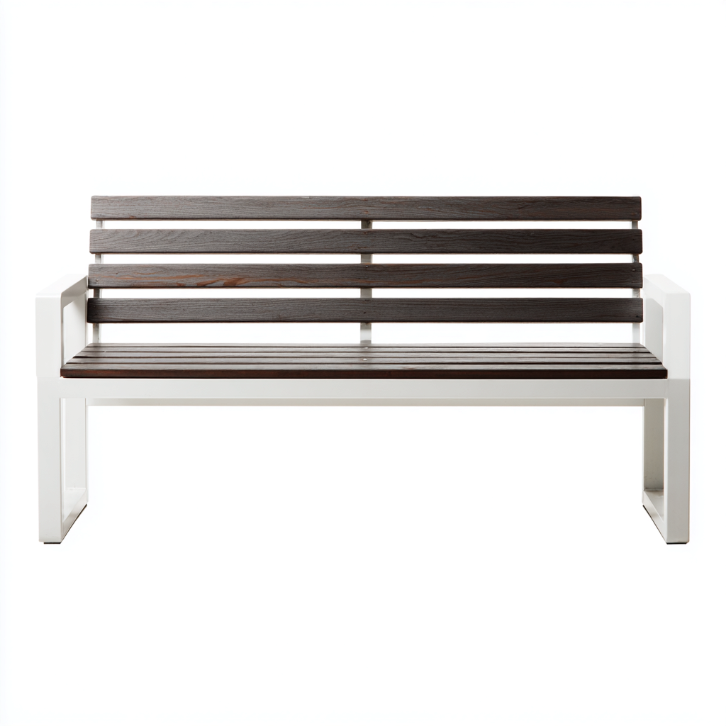 Banc de jardin - bois et métal 135x55x85 cm - marron foncé-blanc - style moderne minimaliste-Dwellingena