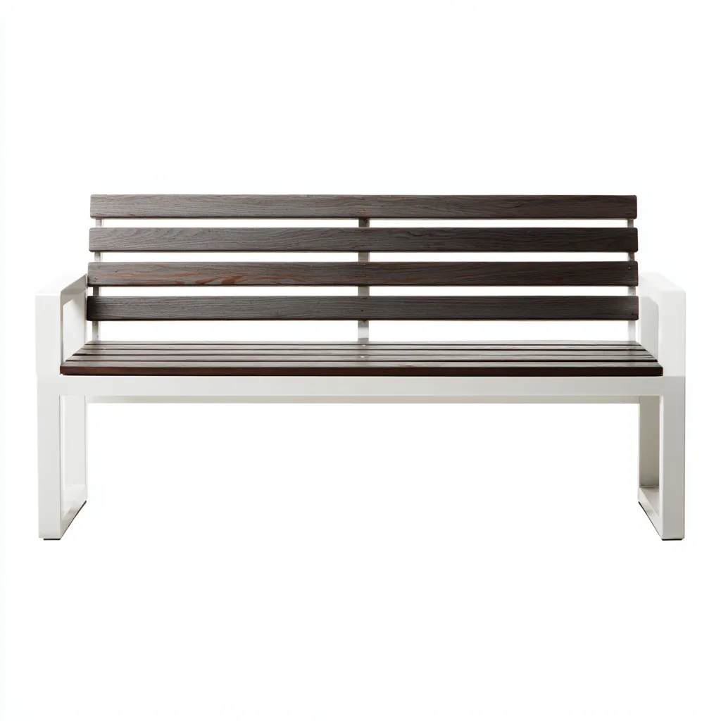 Banc de jardin - bois et métal 135x55x85 cm - marron foncé-blanc - style moderne minimaliste-Dwellingena
