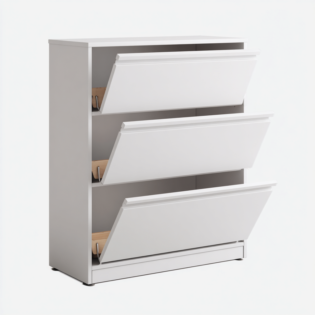 Meuble à chaussures en MDF 70x25x110 cm - blanc - 3 abattants - design moderne-Dwellingena