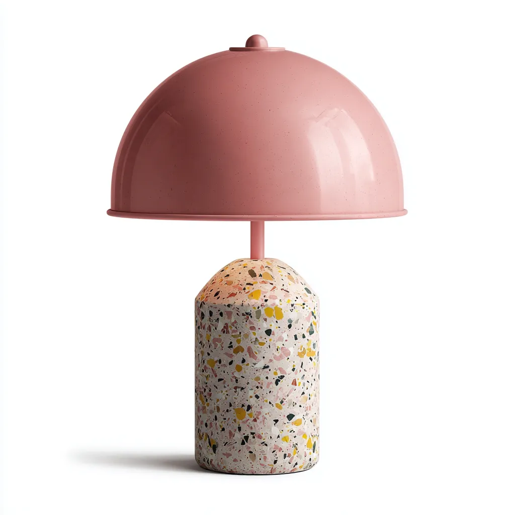 Lampe de table en terrazzo et métal rose 24x24x45 cm - rose-multicolore - design moderne artistique-Dwellingena