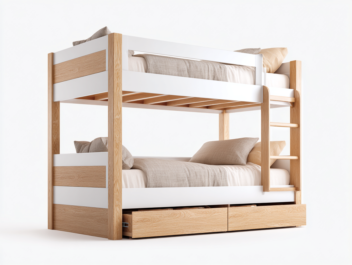Lit superposé bois 210x105x185 cm - blanc/chêne - design moderne