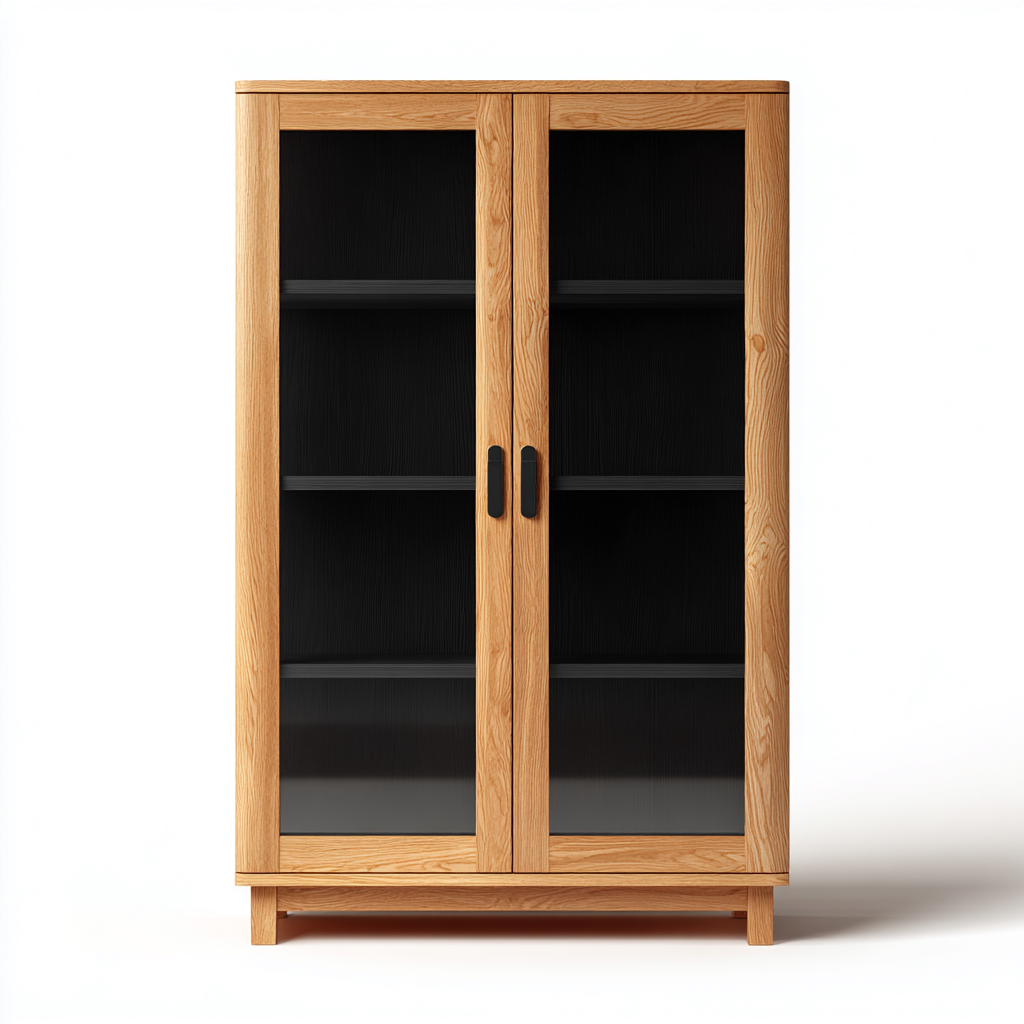 Vitrine bois/verre 110x40x155 cm - chêne naturel/noir - design moderne