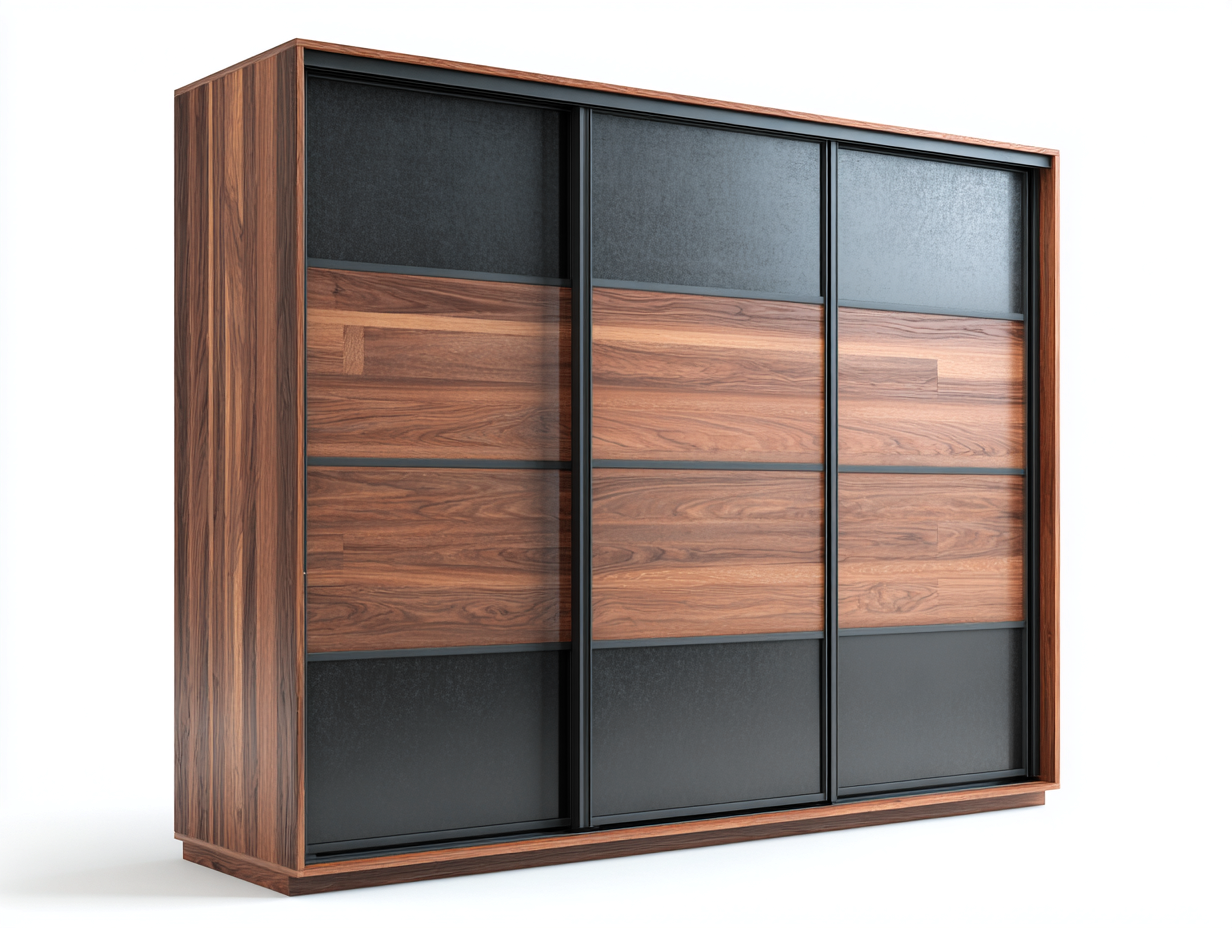 Armoire portes coulissantes 3 portes 240x62x220 cm - naturel/noir - design moderne