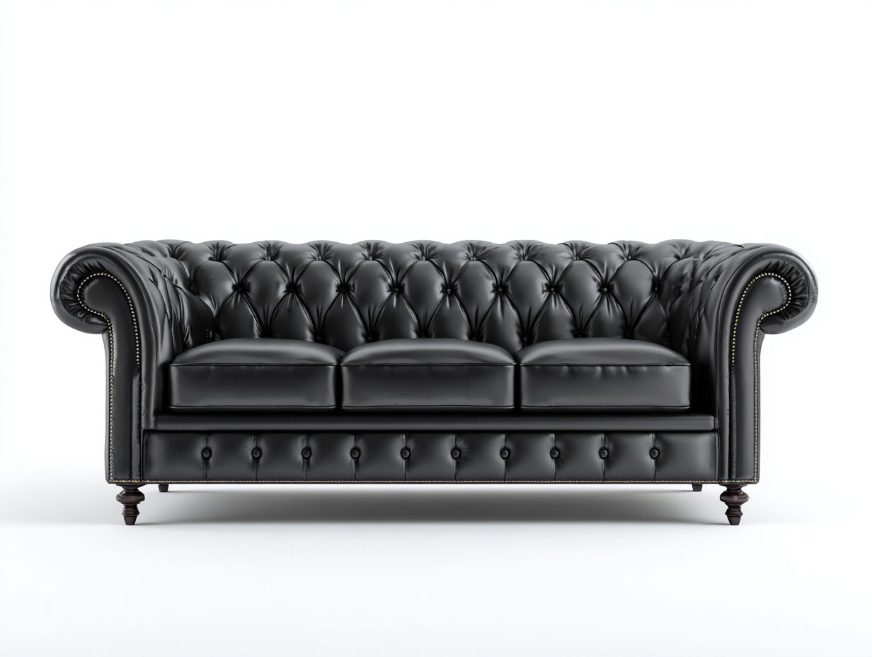 Canapé 3 places cuir 210x90x75 cm - noir - style Chesterfield