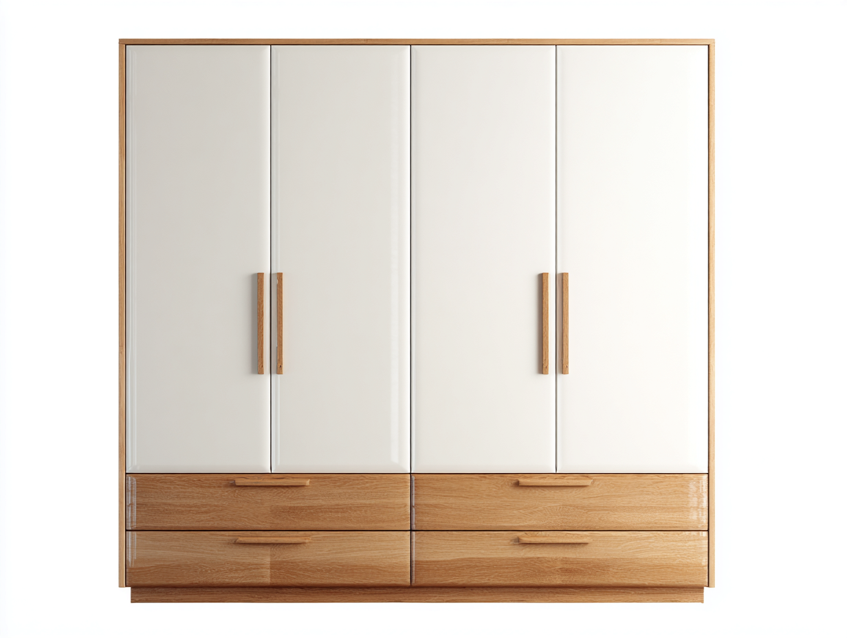 Armoire 4 portes 4 tiroirs blanc et chêne 210x60x220 cm - blanc/chêne - design moderne