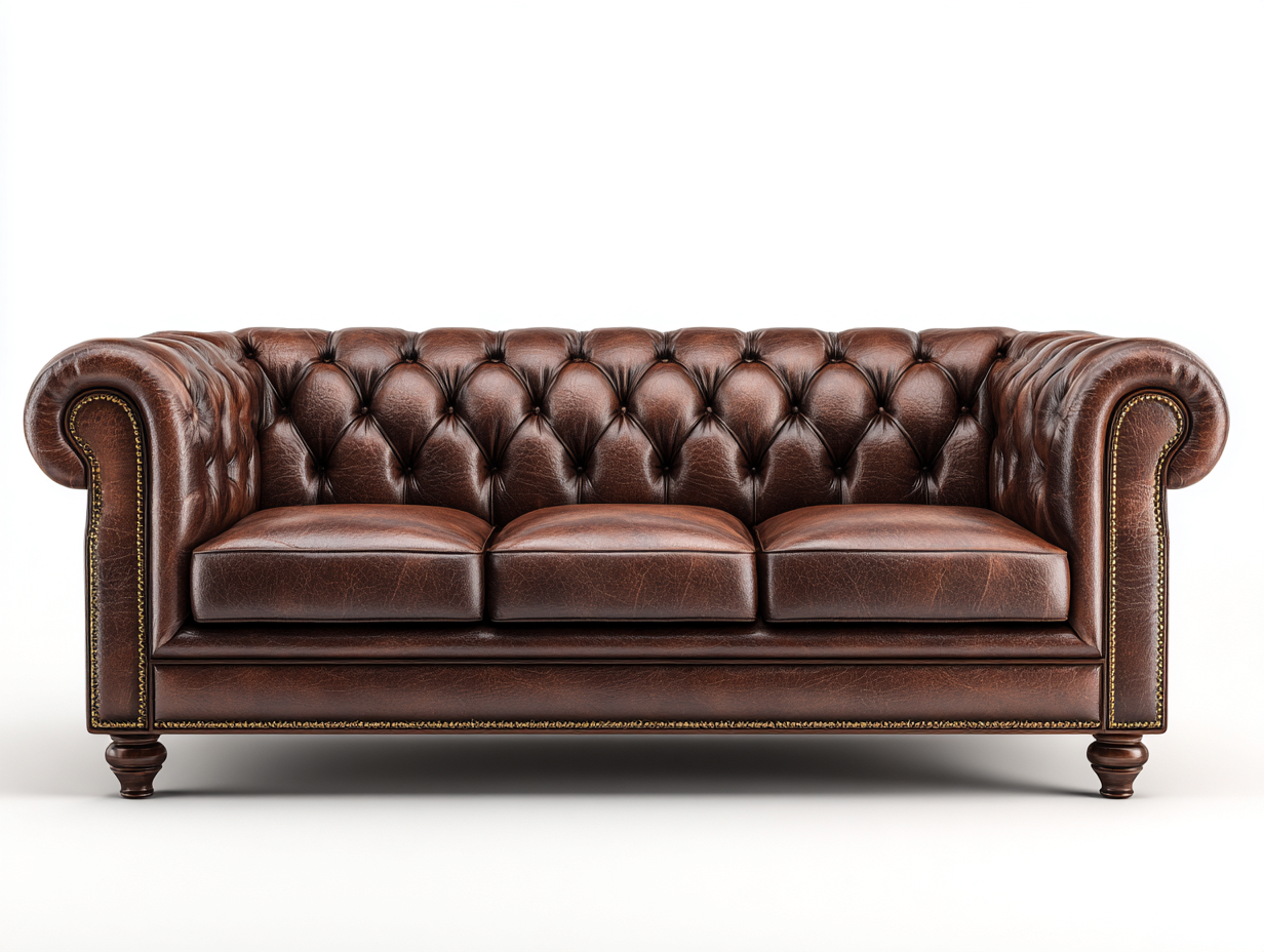 Canapé 3 places cuir 212x92x76 cm - marron - style Chesterfield