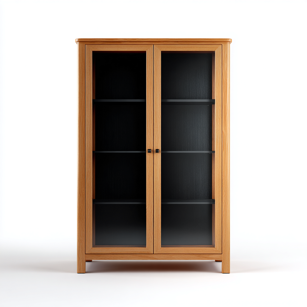 Vitrine bois verre 85x40x160 cm - chêne clair/noir - design moderne